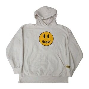 Drew House Skate Hoodie Men's Cream Justin Bieber Smiley Face Sweatshirt Sz XL
